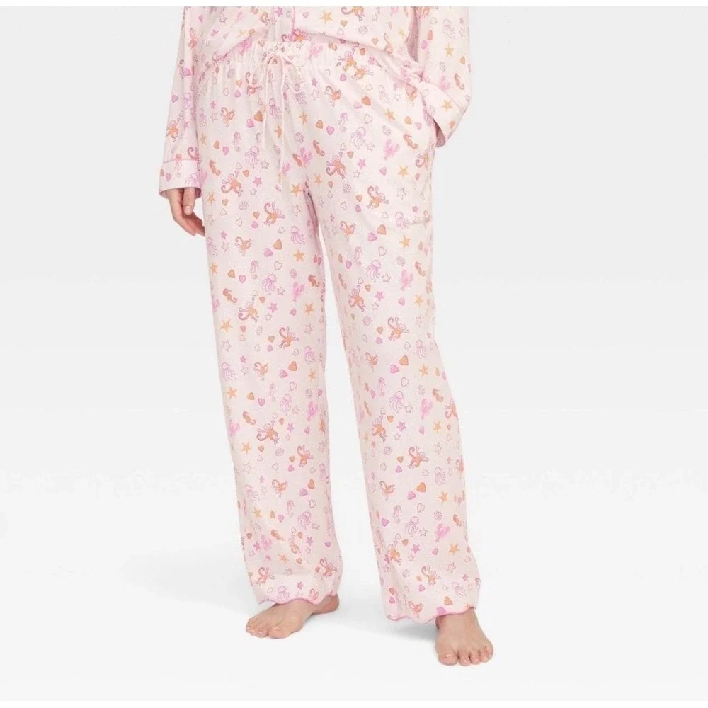 Roller Rabbit x Target Sea Life Pajama Set Pink Long Sleeve Pants Women XXS NEW